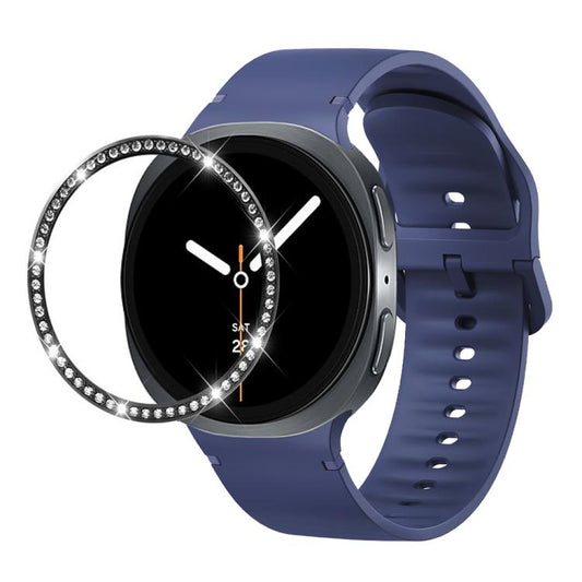 For Samsung Galaxy Watch8 44mm Diamond Bezel and Solid Color Stitched Silicone Watch Band(Midnight Blue Black) - Watch Bands by buy2fix | Online Shopping UK | buy2fix