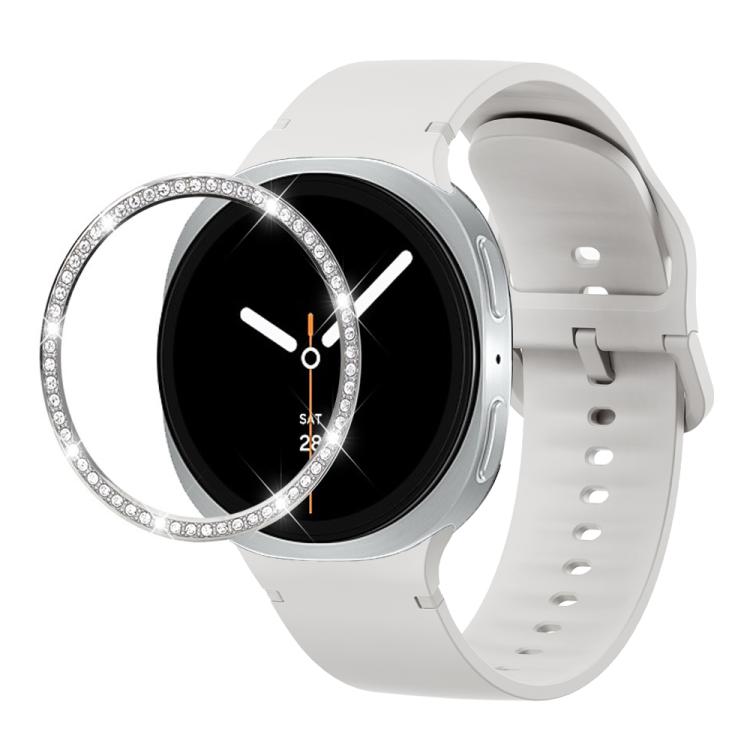 For Samsung Galaxy Watch8 40mm Diamond Bezel and Solid Color Stitched Silicone Watch Band(Lime White Silver) - Watch Bands by buy2fix | Online Shopping UK | buy2fix