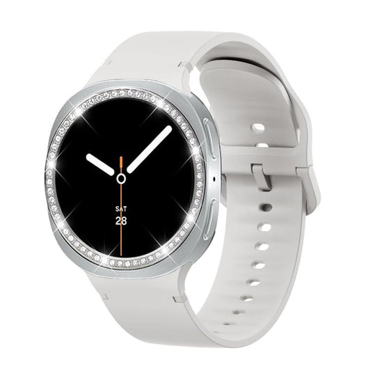 For Samsung Galaxy Watch8 40mm Diamond Bezel and Solid Color Stitched Silicone Watch Band(Lime White Silver) - Watch Bands by buy2fix | Online Shopping UK | buy2fix