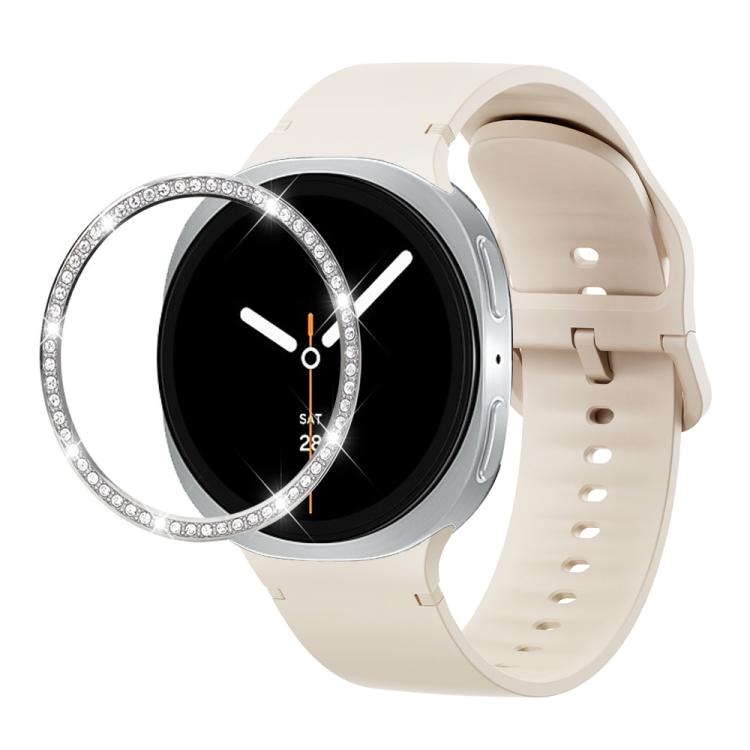 For Samsung Galaxy Watch8 40mm Diamond Bezel and Solid Color Stitched Silicone Watch Band(Starlight Silver) - Watch Bands by buy2fix | Online Shopping UK | buy2fix