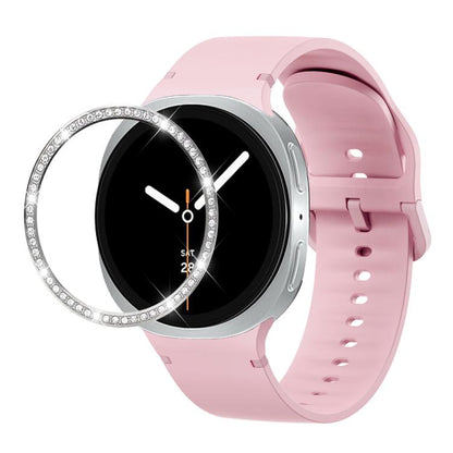 For Samsung Galaxy Watch8 40mm Diamond Bezel and Solid Color Stitched Silicone Watch Band(Light Pink Silver) - Watch Bands by buy2fix | Online Shopping UK | buy2fix