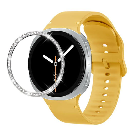 For Samsung Galaxy Watch8 40mm Diamond Bezel and Solid Color Stitched Silicone Watch Band(Official Yellow Silver) - Watch Bands by buy2fix | Online Shopping UK | buy2fix