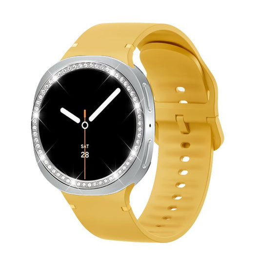 For Samsung Galaxy Watch8 40mm Diamond Bezel and Solid Color Stitched Silicone Watch Band(Official Yellow Silver) - Watch Bands by buy2fix | Online Shopping UK | buy2fix