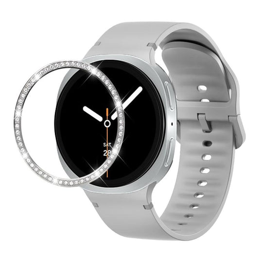 For Samsung Galaxy Watch8 40mm Diamond Bezel and Solid Color Stitched Silicone Watch Band(Gray Silver) - Watch Bands by buy2fix | Online Shopping UK | buy2fix