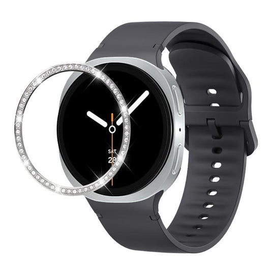 For Samsung Galaxy Watch8 40mm Diamond Bezel and Solid Color Stitched Silicone Watch Band(Dark Gray Silver) - Watch Bands by buy2fix | Online Shopping UK | buy2fix