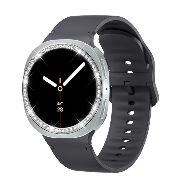 For Samsung Galaxy Watch8 40mm Diamond Bezel and Solid Color Stitched Silicone Watch Band(Dark Gray Silver) - Watch Bands by buy2fix | Online Shopping UK | buy2fix
