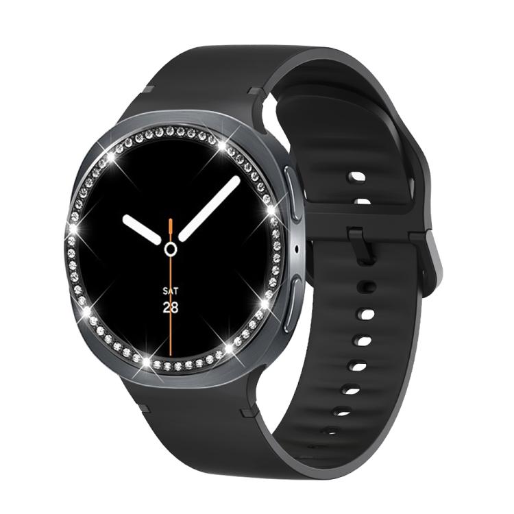 For Samsung Galaxy Watch8 40mm Diamond Bezel and Solid Color Stitched Silicone Watch Band(Black Black) - Watch Bands by buy2fix | Online Shopping UK | buy2fix