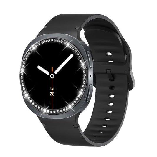 For Samsung Galaxy Watch8 40mm Diamond Bezel and Solid Color Stitched Silicone Watch Band(Black Black) - Watch Bands by buy2fix | Online Shopping UK | buy2fix