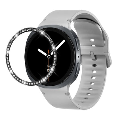 For Samsung Galaxy Watch8 40mm Diamond Bezel and Solid Color Stitched Silicone Watch Band(Gray Black) - Watch Bands by buy2fix | Online Shopping UK | buy2fix