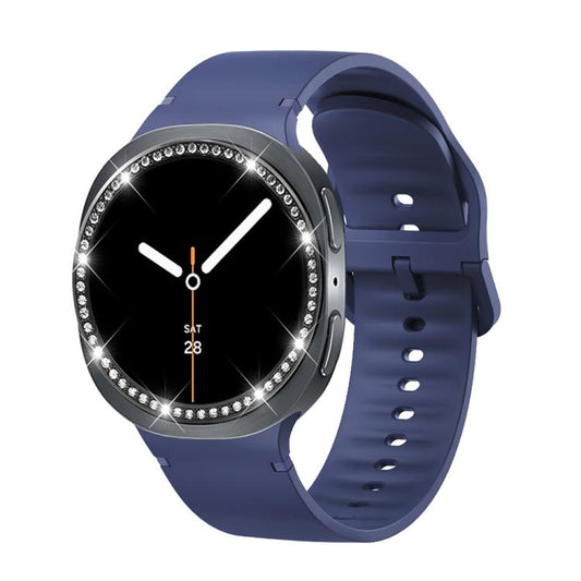 For Samsung Galaxy Watch8 40mm Diamond Bezel and Solid Color Stitched Silicone Watch Band(Midnight Blue Black) - Watch Bands by buy2fix | Online Shopping UK | buy2fix