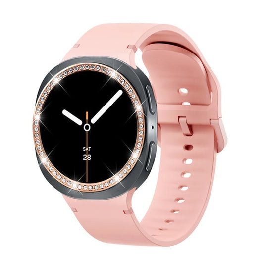 For Samsung Galaxy Watch8 40mm Diamond Bezel and Solid Color Stitched Silicone Watch Band(Pink Rose Gold) - Watch Bands by buy2fix | Online Shopping UK | buy2fix