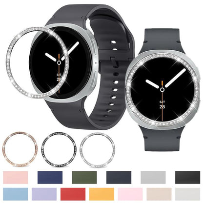 For Samsung Galaxy Watch8 40mm Diamond Bezel and Solid Color Stitched Silicone Watch Band(Pink Rose Gold) - Watch Bands by buy2fix | Online Shopping UK | buy2fix