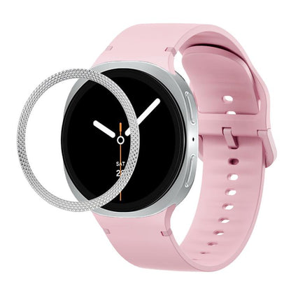 For Samsung Galaxy Watch8 44mm Rhombic Texture Bezel and Solid Color Stitched Silicone Watch Band(Light Pink Silver) - Watch Bands by buy2fix | Online Shopping UK | buy2fix