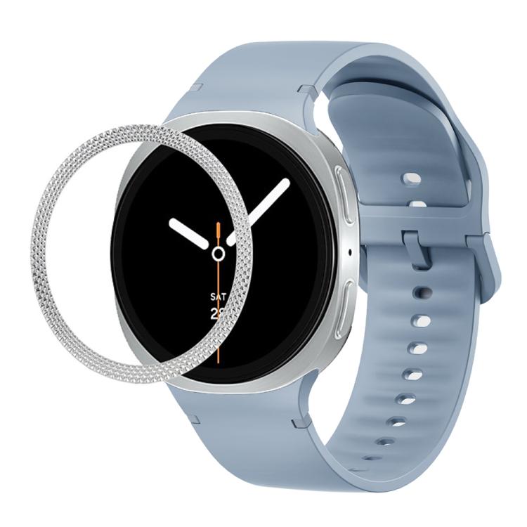 For Samsung Galaxy Watch8 44mm Rhombic Texture Bezel and Solid Color Stitched Silicone Watch Band(Jewel Blue Silver) - Watch Bands by buy2fix | Online Shopping UK | buy2fix