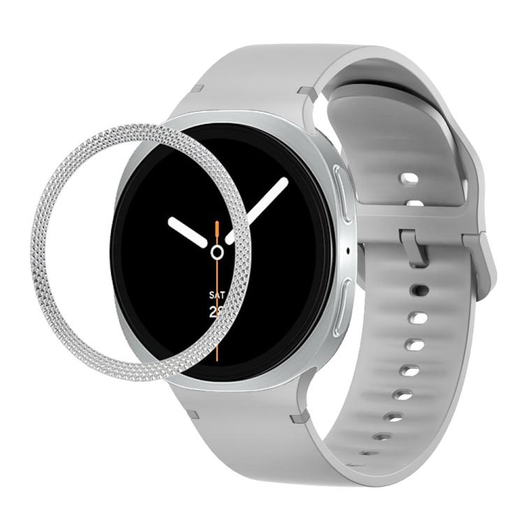 For Samsung Galaxy Watch8 44mm Rhombic Texture Bezel and Solid Color Stitched Silicone Watch Band(Gray Silver) - Watch Bands by buy2fix | Online Shopping UK | buy2fix