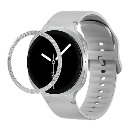 For Samsung Galaxy Watch8 44mm Rhombic Texture Bezel and Solid Color Stitched Silicone Watch Band(Gray Silver) - Watch Bands by buy2fix | Online Shopping UK | buy2fix