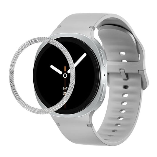 For Samsung Galaxy Watch8 44mm Rhombic Texture Bezel and Solid Color Stitched Silicone Watch Band(Gray Silver) - Watch Bands by buy2fix | Online Shopping UK | buy2fix