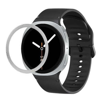 For Samsung Galaxy Watch8 44mm Rhombic Texture Bezel and Solid Color Stitched Silicone Watch Band(Black Silver) - Watch Bands by buy2fix | Online Shopping UK | buy2fix