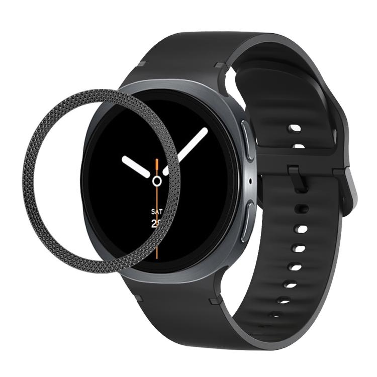 For Samsung Galaxy Watch8 44mm Rhombic Texture Bezel and Solid Color Stitched Silicone Watch Band(Black Black) - Watch Bands by buy2fix | Online Shopping UK | buy2fix