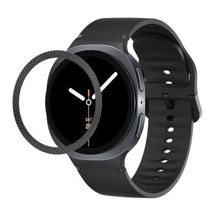 For Samsung Galaxy Watch8 44mm Rhombic Texture Bezel and Solid Color Stitched Silicone Watch Band(Black Black) - Watch Bands by buy2fix | Online Shopping UK | buy2fix