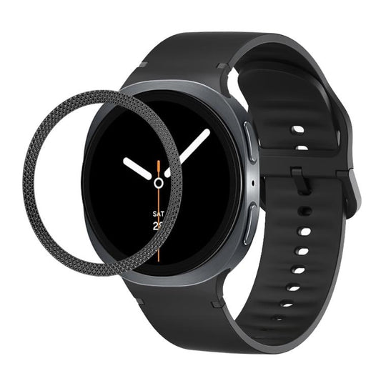 For Samsung Galaxy Watch8 44mm Rhombic Texture Bezel and Solid Color Stitched Silicone Watch Band(Black Black) - Watch Bands by buy2fix | Online Shopping UK | buy2fix