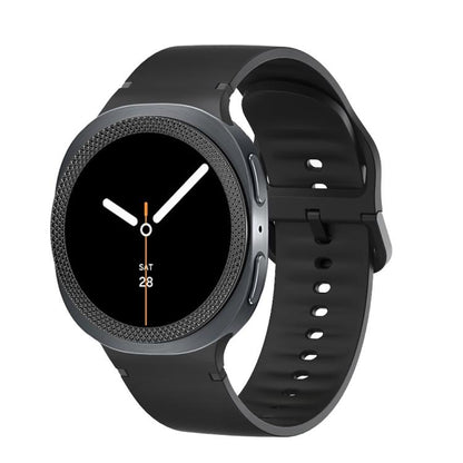 For Samsung Galaxy Watch8 44mm Rhombic Texture Bezel and Solid Color Stitched Silicone Watch Band(Black Black) - Watch Bands by buy2fix | Online Shopping UK | buy2fix