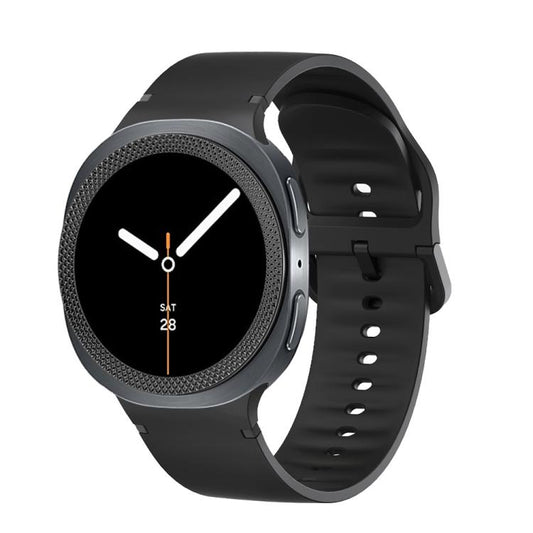 For Samsung Galaxy Watch8 44mm Rhombic Texture Bezel and Solid Color Stitched Silicone Watch Band(Black Black) - Watch Bands by buy2fix | Online Shopping UK | buy2fix