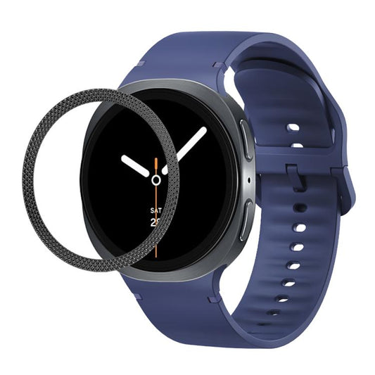 For Samsung Galaxy Watch8 44mm Rhombic Texture Bezel and Solid Color Stitched Silicone Watch Band(Midnight Blue Black) - Watch Bands by buy2fix | Online Shopping UK | buy2fix