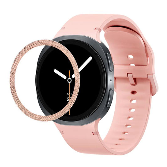 For Samsung Galaxy Watch8 44mm Rhombic Texture Bezel and Solid Color Stitched Silicone Watch Band(Pink Rose Gold) - Watch Bands by buy2fix | Online Shopping UK | buy2fix