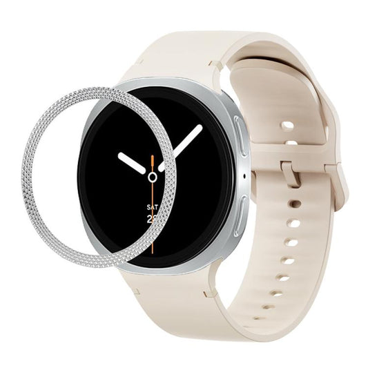 For Samsung Galaxy Watch8 40mm Rhombic Texture Bezel and Solid Color Stitched Silicone Watch Band(Starlight Silver) - Watch Bands by buy2fix | Online Shopping UK | buy2fix