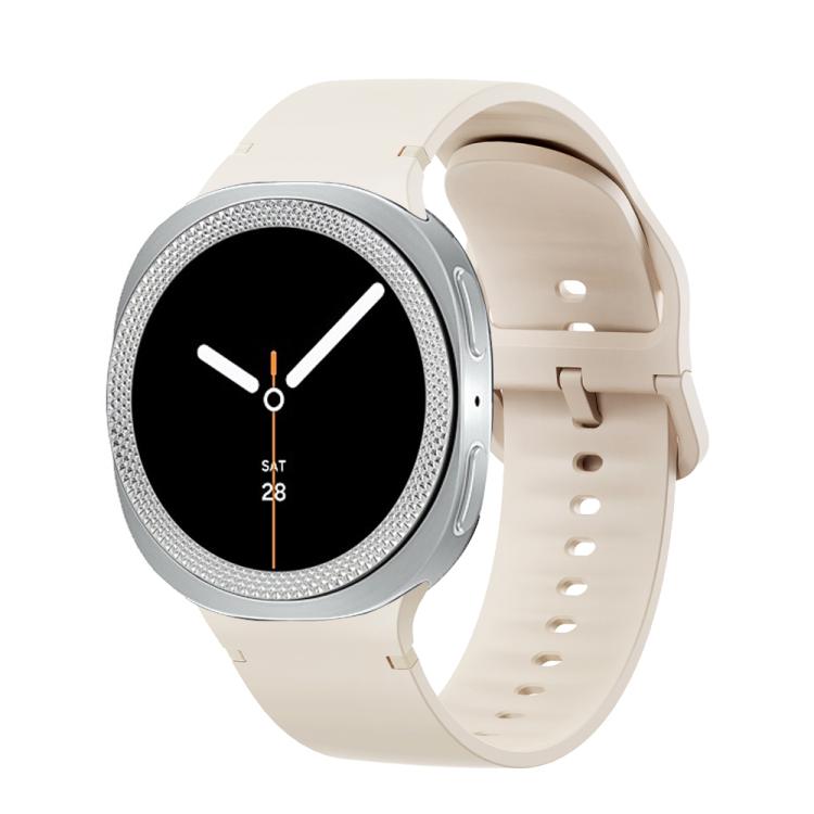 For Samsung Galaxy Watch8 40mm Rhombic Texture Bezel and Solid Color Stitched Silicone Watch Band(Starlight Silver) - Watch Bands by buy2fix | Online Shopping UK | buy2fix