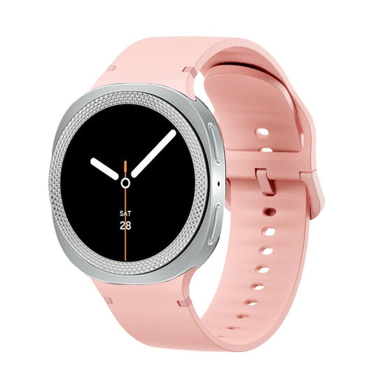 For Samsung Galaxy Watch8 40mm Rhombic Texture Bezel and Solid Color Stitched Silicone Watch Band(Pink Silver) - Watch Bands by buy2fix | Online Shopping UK | buy2fix