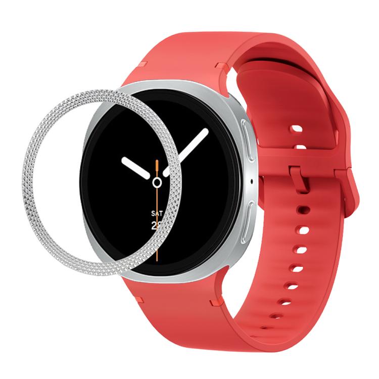 For Samsung Galaxy Watch8 40mm Rhombic Texture Bezel and Solid Color Stitched Silicone Watch Band(Red Silver) - Watch Bands by buy2fix | Online Shopping UK | buy2fix