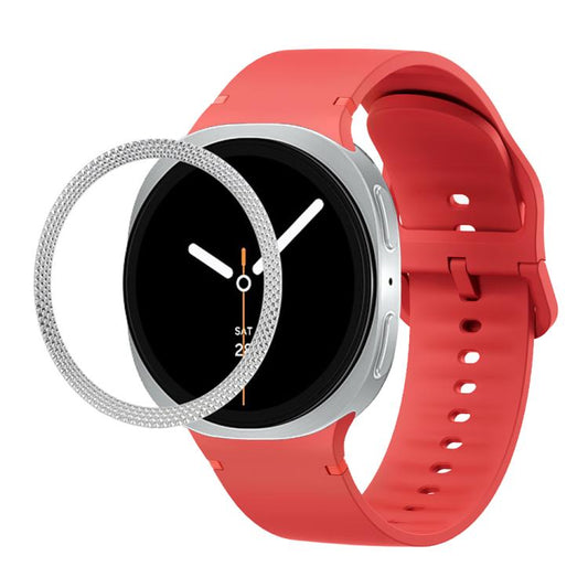 For Samsung Galaxy Watch8 40mm Rhombic Texture Bezel and Solid Color Stitched Silicone Watch Band(Red Silver) - Watch Bands by buy2fix | Online Shopping UK | buy2fix