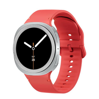 For Samsung Galaxy Watch8 40mm Rhombic Texture Bezel and Solid Color Stitched Silicone Watch Band(Red Silver) - Watch Bands by buy2fix | Online Shopping UK | buy2fix