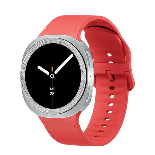 For Samsung Galaxy Watch8 40mm Rhombic Texture Bezel and Solid Color Stitched Silicone Watch Band(Red Silver) - Watch Bands by buy2fix | Online Shopping UK | buy2fix