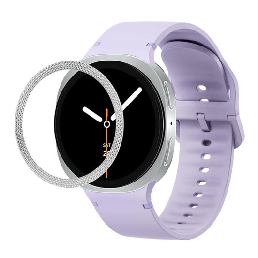 For Samsung Galaxy Watch8 40mm Rhombic Texture Bezel and Solid Color Stitched Silicone Watch Band(Official Purple Silver) - Watch Bands by buy2fix | Online Shopping UK | buy2fix