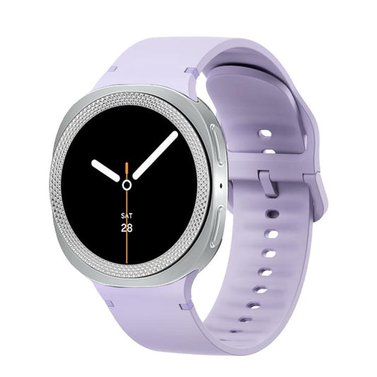 For Samsung Galaxy Watch8 40mm Rhombic Texture Bezel and Solid Color Stitched Silicone Watch Band(Official Purple Silver) - Watch Bands by buy2fix | Online Shopping UK | buy2fix