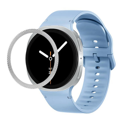 For Samsung Galaxy Watch8 40mm Rhombic Texture Bezel and Solid Color Stitched Silicone Watch Band(Light Blue Silver) - Watch Bands by buy2fix | Online Shopping UK | buy2fix