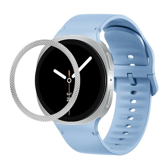 For Samsung Galaxy Watch8 40mm Rhombic Texture Bezel and Solid Color Stitched Silicone Watch Band(Light Blue Silver) - Watch Bands by buy2fix | Online Shopping UK | buy2fix