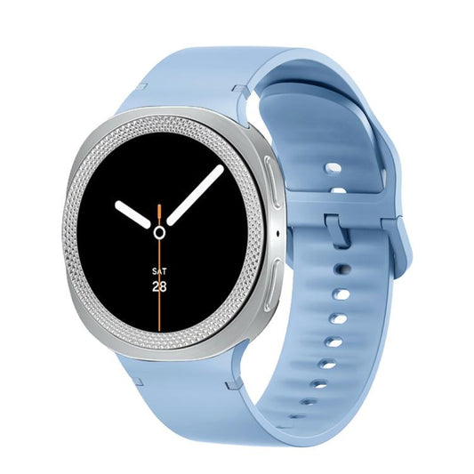 For Samsung Galaxy Watch8 40mm Rhombic Texture Bezel and Solid Color Stitched Silicone Watch Band(Light Blue Silver) - Watch Bands by buy2fix | Online Shopping UK | buy2fix