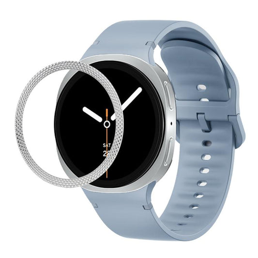 For Samsung Galaxy Watch8 40mm Rhombic Texture Bezel and Solid Color Stitched Silicone Watch Band(Jewel Blue Silver) - Watch Bands by buy2fix | Online Shopping UK | buy2fix
