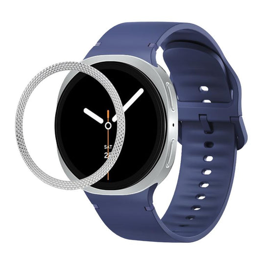 For Samsung Galaxy Watch8 40mm Rhombic Texture Bezel and Solid Color Stitched Silicone Watch Band(Midnight Blue Silver) - Watch Bands by buy2fix | Online Shopping UK | buy2fix