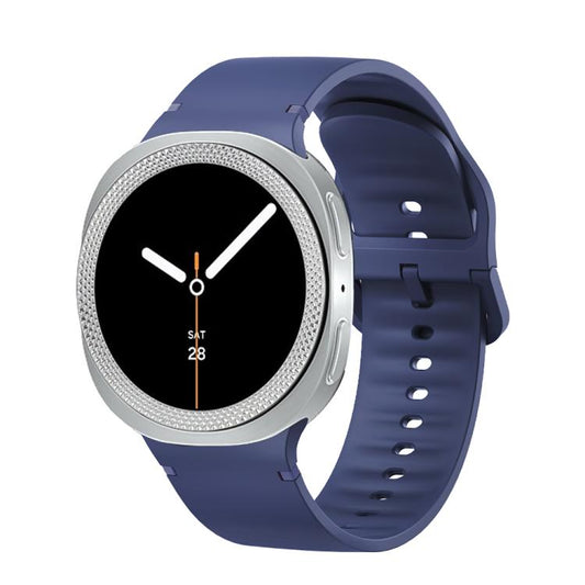 For Samsung Galaxy Watch8 40mm Rhombic Texture Bezel and Solid Color Stitched Silicone Watch Band(Midnight Blue Silver) - Watch Bands by buy2fix | Online Shopping UK | buy2fix