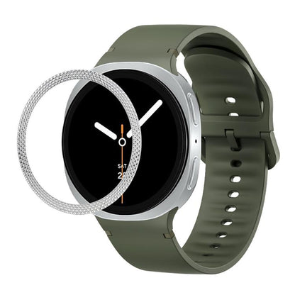 For Samsung Galaxy Watch8 40mm Rhombic Texture Bezel and Solid Color Stitched Silicone Watch Band(Army Green Silver) - Watch Bands by buy2fix | Online Shopping UK | buy2fix