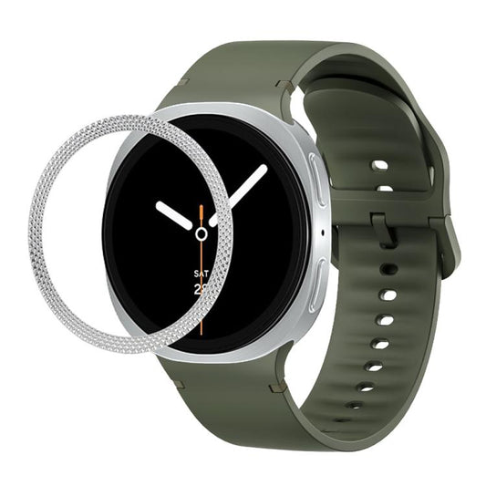 For Samsung Galaxy Watch8 40mm Rhombic Texture Bezel and Solid Color Stitched Silicone Watch Band(Army Green Silver) - Watch Bands by buy2fix | Online Shopping UK | buy2fix