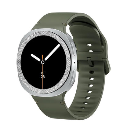 For Samsung Galaxy Watch8 40mm Rhombic Texture Bezel and Solid Color Stitched Silicone Watch Band(Army Green Silver) - Watch Bands by buy2fix | Online Shopping UK | buy2fix