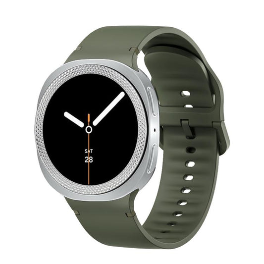 For Samsung Galaxy Watch8 40mm Rhombic Texture Bezel and Solid Color Stitched Silicone Watch Band(Army Green Silver) - Watch Bands by buy2fix | Online Shopping UK | buy2fix