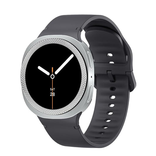 For Samsung Galaxy Watch8 40mm Rhombic Texture Bezel and Solid Color Stitched Silicone Watch Band(Dark Gray Silver) - Watch Bands by buy2fix | Online Shopping UK | buy2fix