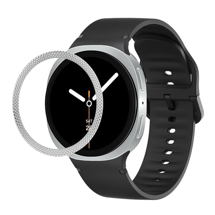 For Samsung Galaxy Watch8 40mm Rhombic Texture Bezel and Solid Color Stitched Silicone Watch Band(Black Silver) - Watch Bands by buy2fix | Online Shopping UK | buy2fix